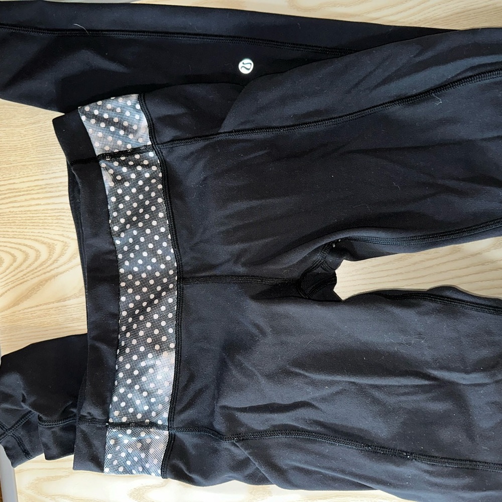 lululemon athletica Black Leggings with Polka Dot Detail